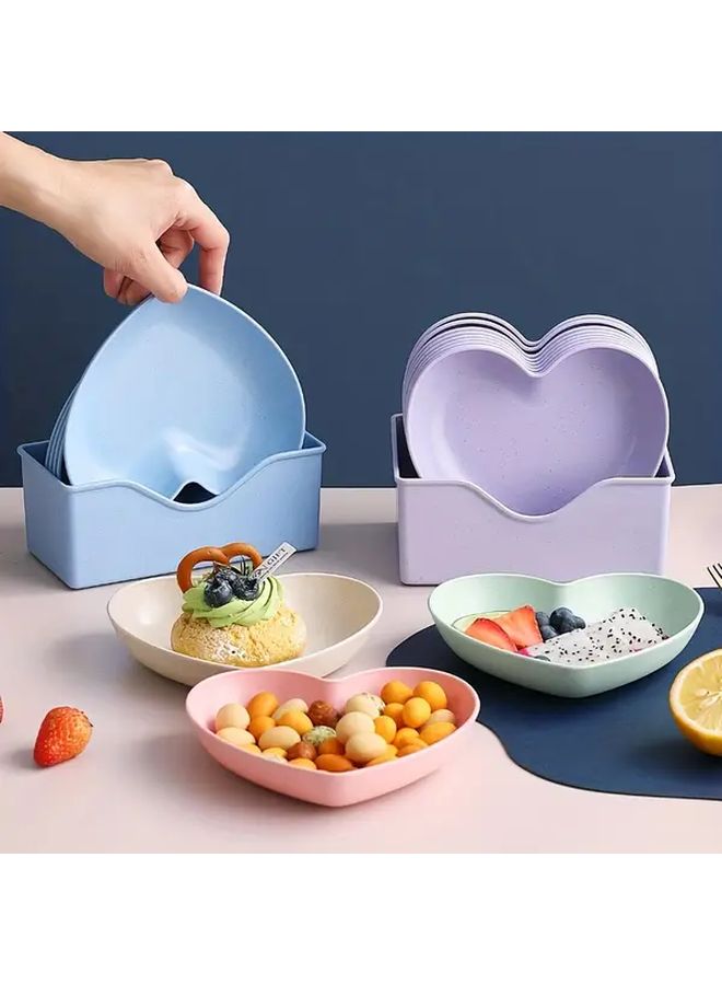Green Heart Shaped Snack Fruit Plate Set 5pcs Durable Plastic for Desserts Cakes Pickles - Image 4